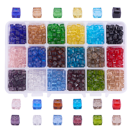 PandaHall Elite 1 Box (about 900 pcs) 18 Color 6mm Crystal Beads Square Glaze Glass Bead Quartz Loose Beads for Jewelry Making Accessory