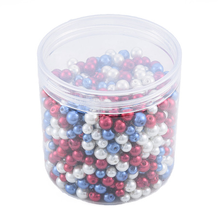 Glass Round Beads, with Column Acrylic Bead Containers, Mixed Color, 6~8mm, Hole: 1mm, Box: 85x85x85