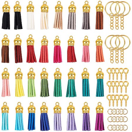 NBEADS 214 Pcs Tassel Key Chain Rings Set, Jewelry Tassels DIY Keychain Making Kits for DIY Jewelry Accessories Making
