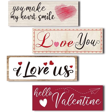 CRASPIRE 4 Pieces Wood Signs Valentine's Day Farmhouse Wooden Wall Sign Decorations Set Rustic Wall Decor Hanging Wall Sign Wall Mount for Home Office Bathroom Living Room,5.5 x 1.96 x 0.4inch