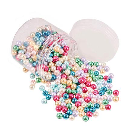 PandaHall Elite 370 pcs 8mm Dyed Glass Pearl Round  Pearlized Bead Loose Spacer Beads for Earring Necklace Bracelet Necklace Jewelry DIY Craft Making, Mixed Color