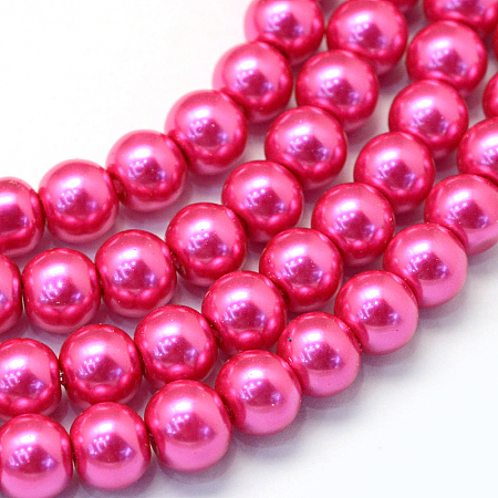 Baking Painted Pearlized Glass Pearl Round Bead Strands, Deep Pink, 10~11mm, Hole: 1.5mm; about 85pcs/strand, 31.4 inches1.5mm