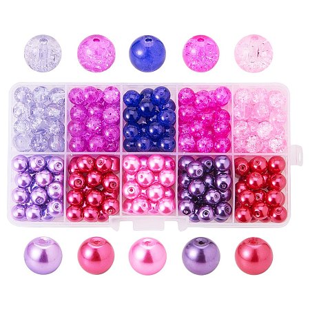 ARRICRAFT 10mm 100pcs Round Baking Painted Crackle Glass beads and Glass Pearl Beads 10 Color Assorted Lot For Jewelry Making
