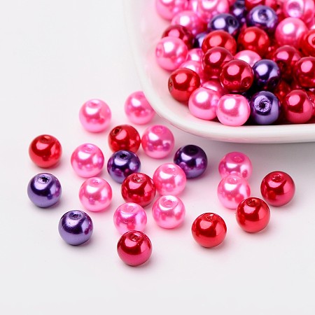 Arricraft Valentine's Mix Glass Pearl Beads Sets, Pearlized, Mixed Color, 8mm, Hole: 1mm, about 100pcs/bag