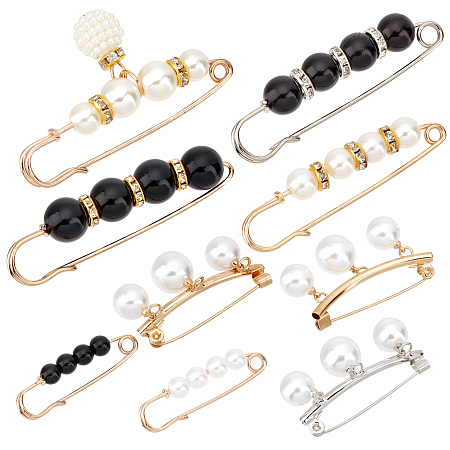 GORGECRAFT 9PCS Faux Pearl Brooch Pins Sweater Shawl Clips Brooch Pin Set Pearls Small Brooch Set Metal Clips for Women Girls Clothing Dresses Pants Decoration Accessories
