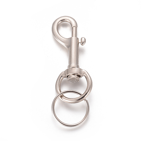 Honeyhandy Alloy Swivel Clasps, Bolt Snaps with Iron Split Key Ring, for Dog Leash, Platinum, 96mm