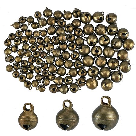 CHGCRAFT 240Pcs 3 Sizes Mini Jingle Bell Vintage Bronze Small Elliptical Antique Brass Bell for Crafts and Christmas Halloween Festival Decor,8-12mm