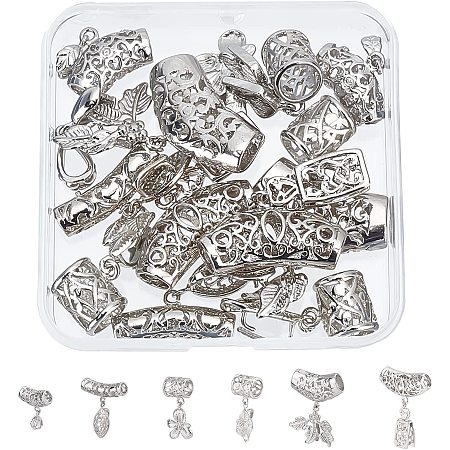 SUPERFINDINGS 12Pcs 6 Style Brass Ice Pinch Bails Filigree Pinch Clip Platinum Pendant Bails Tube Bails for Jewelry Making