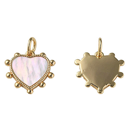 Honeyhandy Natural Shell Charms, with Brass Findings, Nickel Free, Heart, Real 18K Gold Plated, 12.5x13x2mm, Jump Ring: 5x1mm, 3mm inner diameter
