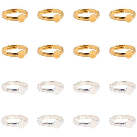 PandaHall Elite Ring Blanks, 40pcs 17mm Adjustable Ring Base Blank with 6mm Flat Base Gold Silver Blank Finger Rings Cabochon Base Bezel for Ring Blanks Making Kit