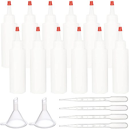 BENECREAT 12 Packs 3.4 oz Plastic Squeeze Bottles Dispensing Bottles with Red Tip Caps with 2 Funnels and 4 Droppers for Paint, Art and Crafting Project