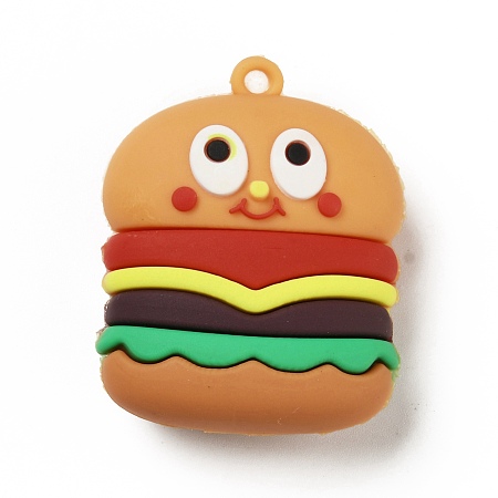 Honeyhandy PVC Plastic Pendants, Imitation Food, Hamburger, Colorful, 43.5x34.5x18mm, Hole: 3mm