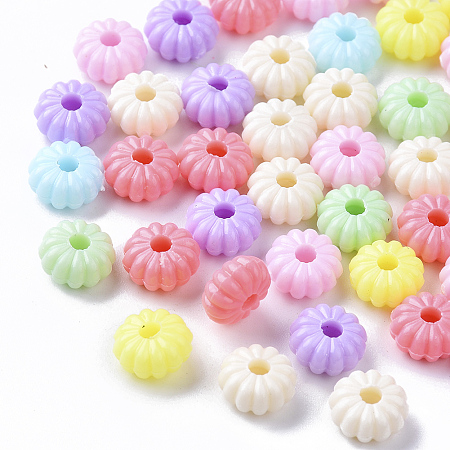Arricraft Opaque Polystyrene(PS) Plastic Corrugated Beads, Pumpkin, Mixed Color, 8.5x4.5mm, Hole: 2mm, about 2500pcs/500g