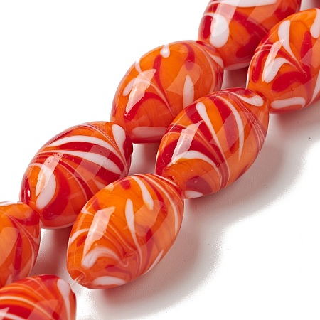 Handmade Lampwork Beads Strand, Oval, Orange Red, 20~20.5x12.5~13mm, Hole: 1mm, about 15pcs/strand, 13.39 inch(34cm)