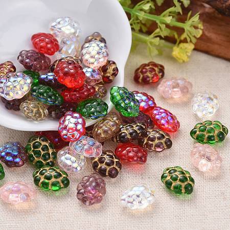 Arricraft Czech Lampwork Beads, AB Color Plated/Gold Inlay Color, Grape, Mixed Color, 14x10.5~11x6.5~7mm, Hole: 1mm, about 117pcs~123pcs/bag