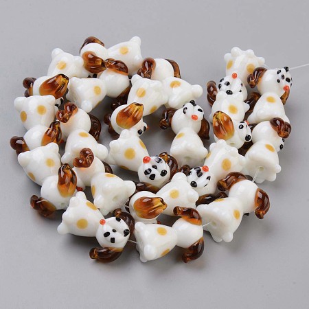Honeyhandy Handmade Bumpy Lampwork Beads Strands, Dog, Floral White, 22x19~20x13~15mm, Hole: 1.4mm, about 20pcs/strand, 17.32 inch(44cm)