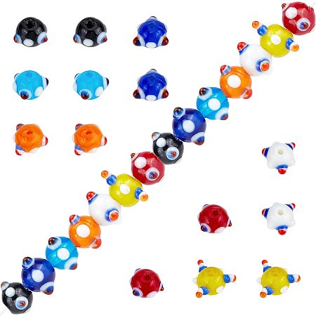 SUNNYCLUE 1 Box 28Pcs 7 Colors Bumpy Lampwork Beads Assorted Glass Bead with Dragonfly Eye Red Yellow Blue White Black Orange Spacer Loose Bead Bulk Crafts for Jewelry Making DIY Bracelet Necklace