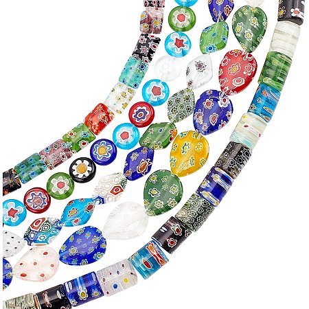 OLYCRAFT 156Pcs Handmade Millefiori Glass Beads Strands Mixed Color Spacer Beads Millefiori Lampwork Glass Beads for Jewelry Making - 5 Styles
