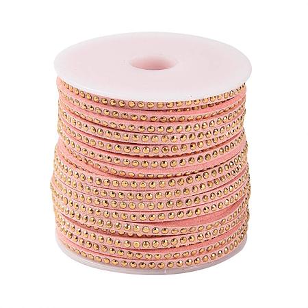 ARRICRAFT 1 Roll Lace Faux Leather Suede Beading Cords Velvet String with Aluminum Cabochons 3x2mm 20 Yards per Roll Pink