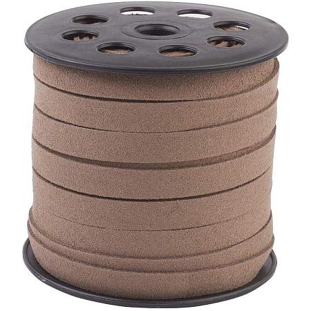 ARRICRAFT 1 Roll (25 Yards) 10mm Wide Faux Suede Cord Flat Micro Fiber Lace Leather Spool for Beading Necklace Jewelry Making (Camel)
