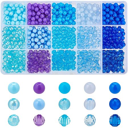 CHGCRAFT 1050Pcs 6mm Blue Imitation Crystal Beads Blue Transparent Opaque Acrylic Beads for DIY Craft Jewelry Making