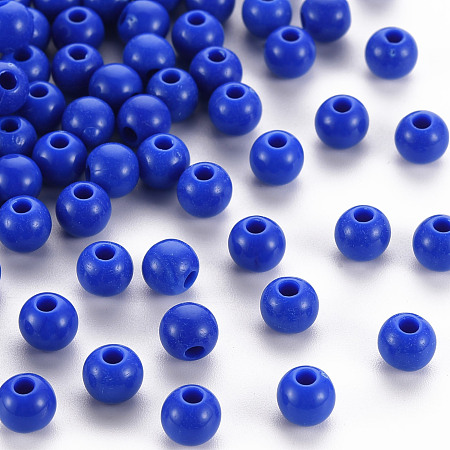 Honeyhandy Opaque Acrylic Beads, Round, Blue, 6x5mm, Hole: 1.8mm, about 4400pcs/500g