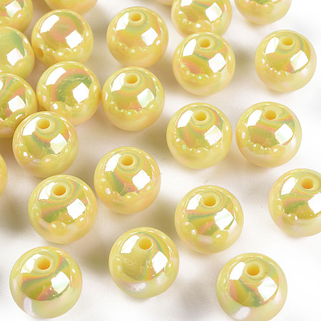 Honeyhandy Opaque Acrylic Beads, AB Color Plated, Round, Yellow, 16x15mm, Hole: 2.8mm, about 220pcs/500g