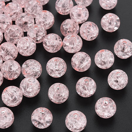 Honeyhandy Transparent Crackle Acrylic Beads, Round, Pink, 10x9mm, Hole: 2mm, about 940pcs/500g.