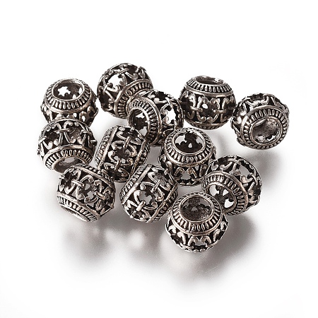 Honeyhandy Tibetan Style European Beads, Rondelle, Antique Silver, 11x9mm, Hole: 4.5mm