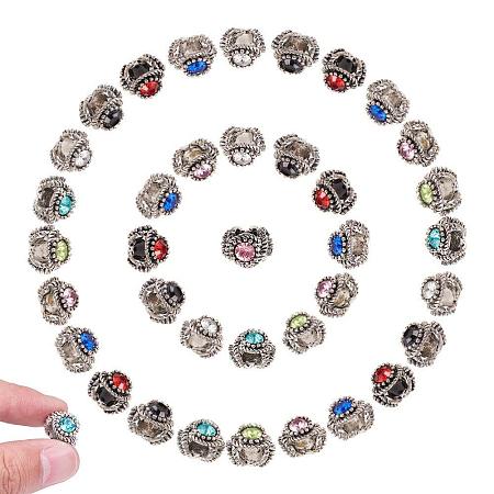 ARRICRAFT Alloy Rhinestone European Beads, Large Hole Beads, Antique Silver, Mixed Color, 12x13x8~9mm, Hole: 5mm