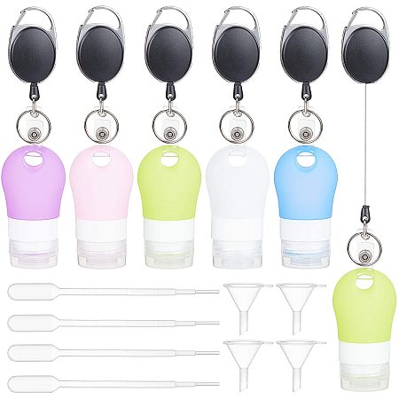 BENECREAT 5 Pack 1.3oz Silicone Travel Bottle Keychain Set Portable Silicone Bottle with Hook Carabiner, 10PCS 1ml Dropper and 4PCS Funnels for Outdoor Sports Travel