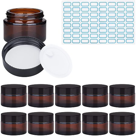 BENECREAT 12 Packs 30ml Black Coated Glass Jars Cosmetic Jars Round Glass Jars with Black Metal Lids and 70 Labels for Face Lotion, Balms, Great for Travel