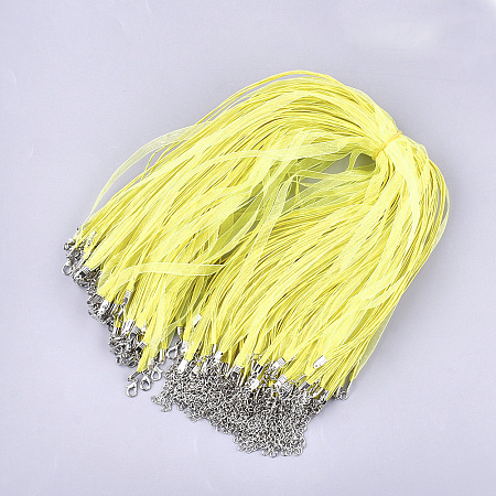 Honeyhandy Waxed Cord and Organza Ribbon Necklace Making, with Iron Lobster Claw Clasps, Platinum, Yellow, 17.6 inch~17.8 inch(45~455cm), 7mm