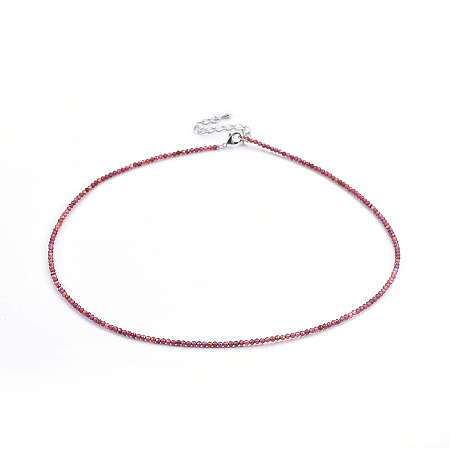 Honeyhandy Natural Garnet Beaded Necklaces, with Brass Findings, Round, Faceted, 16.1 inch(41cm)