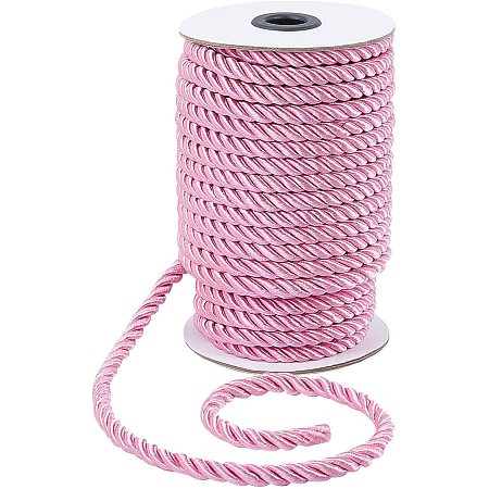 PandaHall Elite 8mm Twisted Cord Trim 20 Yards Braided Twisted Ropes Decorative Rope Shiny Viscose Cording for Curtain Tieback, Upholstery, Honor Cord, Christmas Garland, Handbags Handles, Pink
