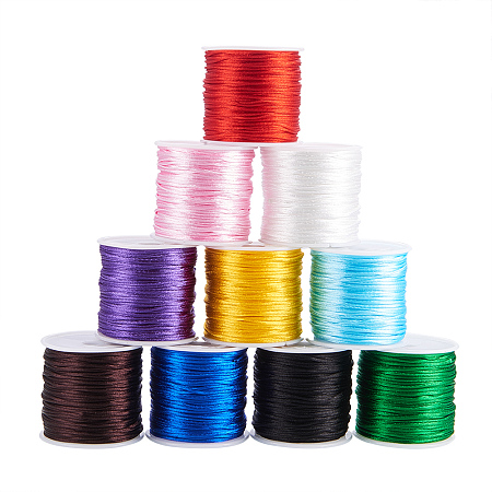 PandaHall Elite 10 Colors 1mm Rattail Satin Nylon Trim Cord for Necklace Bracelet Beading Chinese Knot, 6 x 32.8yards
