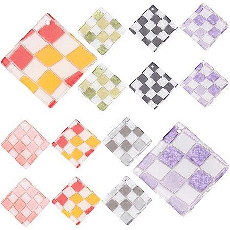 SUNNYCLUE 1 Box 12Pcs 6 Colors Lattice Acrylic Charms Checkerboard Style Rhombus Pendants Jewelry Charm for Women DIY Earring Necklace Jewellery Making Keychain Decor Crafts