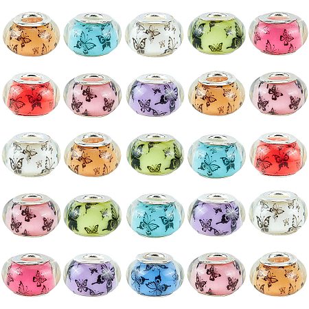 NBEADS 60 Pcs European Large Hole Beads with Butterfly Pattern, 5mm Large Hole Acrylic Beads for DIY Crafts Necklace Bracelet Making
