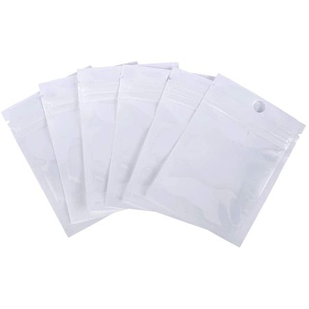 Pandahall Elite 100pcs Reclosable Ziplock Bags White Top Seal Cellophane Zipper Bags with Hanging Header for Candy Jewelry Crafts Storage 10x7cm
