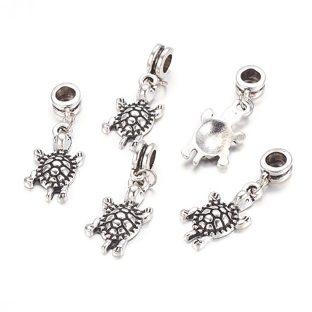 Honeyhandy Alloy European Dangle Charms, Tortoise, Antique Silver, 35mm, Hole: 5mm