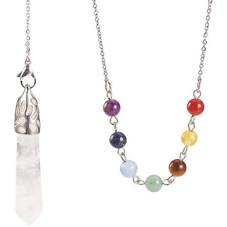NBEADS Healing Crystal Chakra Pendulum Pendant Set, Including 1 Pc Mixed Chakra Natural/Synthetic Dowsing Pendulum Big Pointed Pendant with 304 Stainless Steel Cable Chains for DIY Healing Jewelry