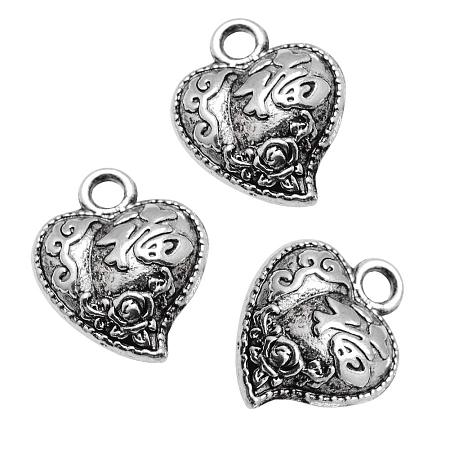 ARRICRAFT 100 pcs Heart Shape Alloy Bead Charms Sets for Bracelet Necklace Jewelry Making, Antique Silver