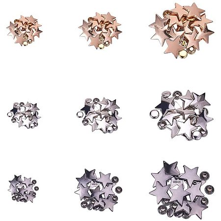 Arricraft 3 Color 3 Size Star Rivet Spike Studs, 90pcs Metal Claw Beads Nailhead Punk Studs Spikes Fasteners for Leather Belt Bag Hat Shoes DIY Decoration