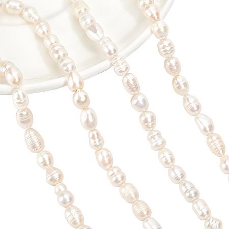 Nbeads 2 Strands Natural Cultured Freshwater Pearl Beads Strands, Oval, Beige, 8.5~12x6.5~7.5mm, Hole: 0.8mm, about 32~39pcs/strand, 13.82 inch~14.37 inch(35.1cm~36.5cm)