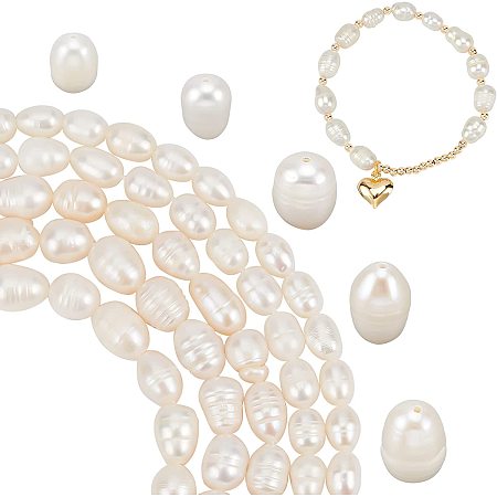 PandaHall Elite Freshwater Pearl Beads, 110pcs 5 Styles 6-10mm Oval Crafting Pearl Beads White Rice Pearl Loose Beads with 0.5~0.7mm Hole for Earrings Bracelets Necklaces Jewelry DIY Crafts Making