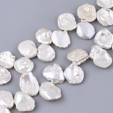 ARRICRAFT Natural Baroque Pearl Keshi Pearl Beads Strands, Top Drilled Beads, Cultured Freshwater Pearl, Flat Round, Seashell Color, 12~16x11~12x3~6mm, Hole: 0.6mm, about 50~53pcs/Strand, 15.75 inches(40cm)