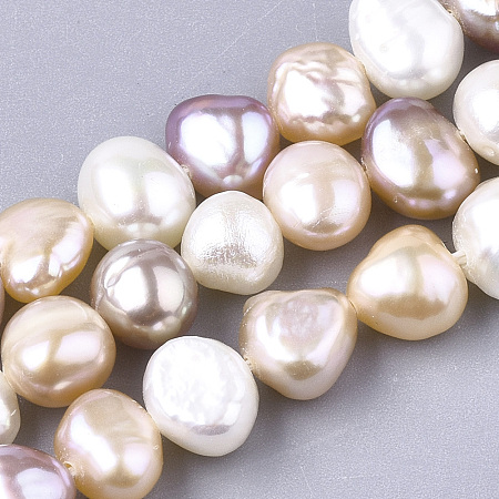 ARRICRAFT Natural Cultured Freshwater Pearl Beads Strands, Two Sides Polished, Nuggets, Seashell Color, 6~7x7~9x4~5mm, Hole: 1mm, about 54pcs/strand, 13.38~13.77 inches(34~35cm)