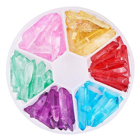 PandaHall Elite 69pcs 6 Colors Dyed Natural Quartz Crystal Beads with 1mm Hole for Bracelet Necklace Jewelry Making
