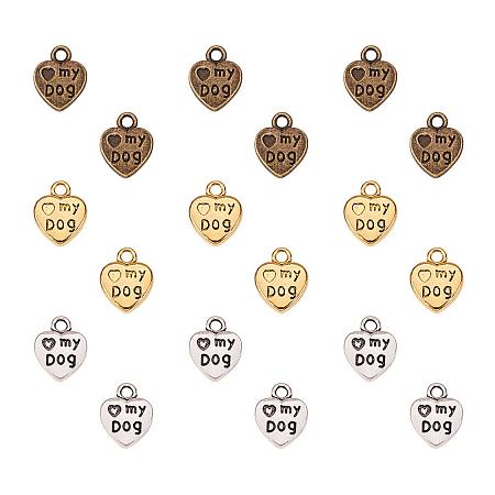 PandaHall Elite 150pcs 3 Color Tibetan Style Alloy Heart with Love My Dog Puppy Dog Paw Prints Charms Pendant Beads Charms for DIY Bracelet Necklace Jewelry Making