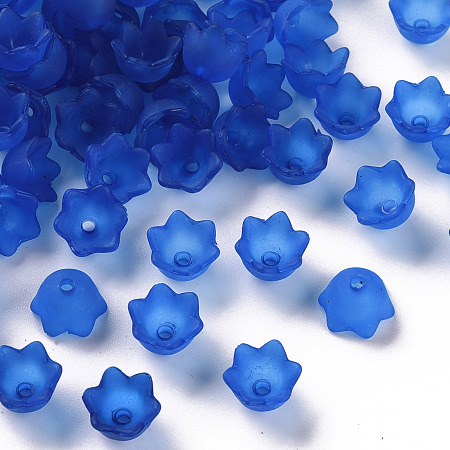 Honeyhandy Transparent Acrylic Beads Caps, Tulip Flower, Lily of the Valley, Frosted, Blue, 10x6mm, Hole: 1.5mm, about 2100pcs/500g